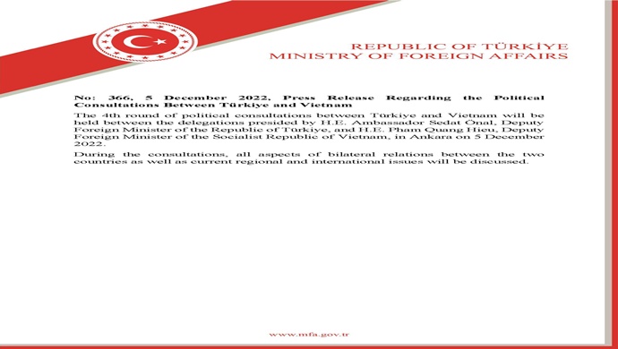 Press Release Regarding the Political Consultations Between Türkiye and Vietnam